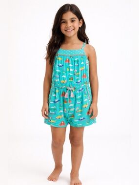 Mini Boden Girls' Turquoise Tassel Tie Printed Romper